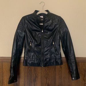 Leather Jacket with Removable Hood
